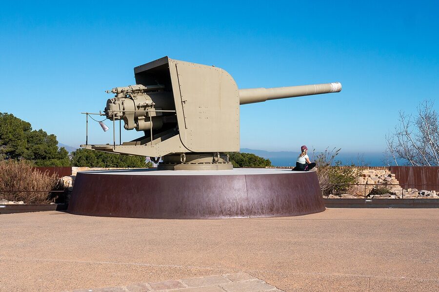 Castell de Montjuic fortress courtyard with garrison artillery cannons