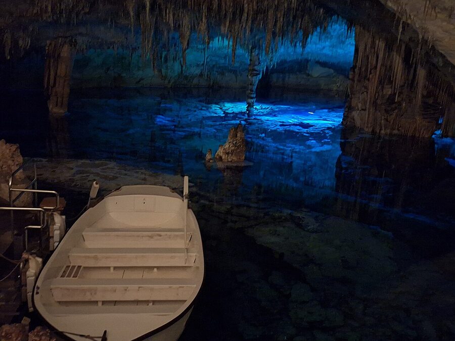 Rowing boat used to ferry visitors across Lake Martel Caves of Drach
