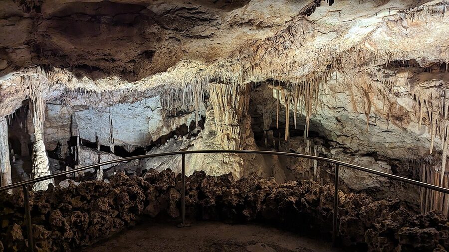 Lit chamber inside Caves of Drach Mallorca tour route