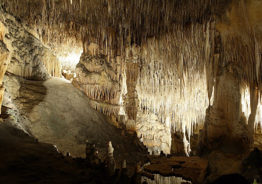 Coloured lighting effects inside Caves of Drach Mallorca