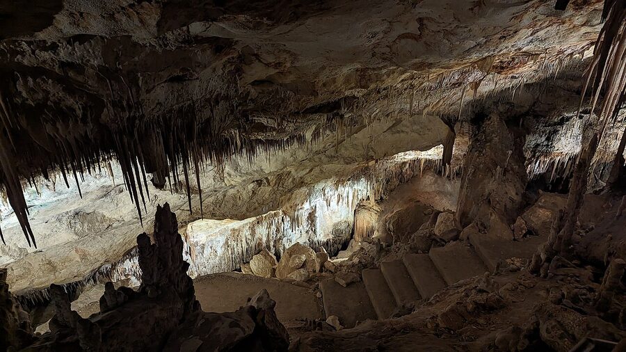 Illuminated stalactite formations Caves of Drach Mallorca