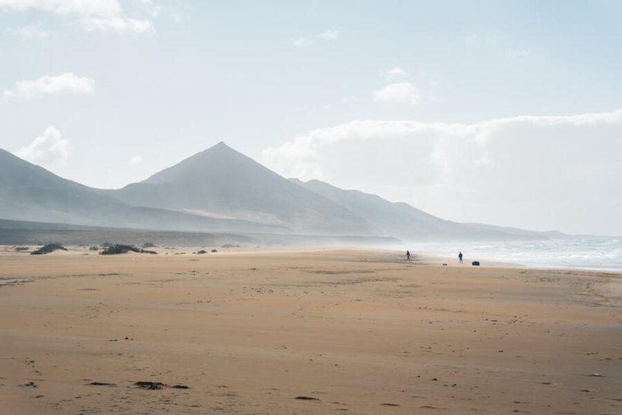 Fuerteventura beach with mountains and clear sky