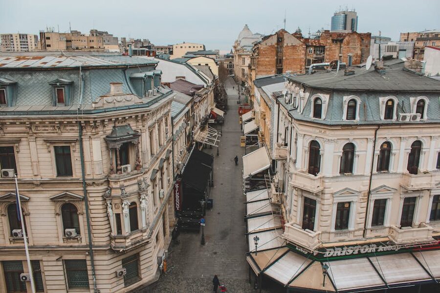 Bucharest historic street aerial view