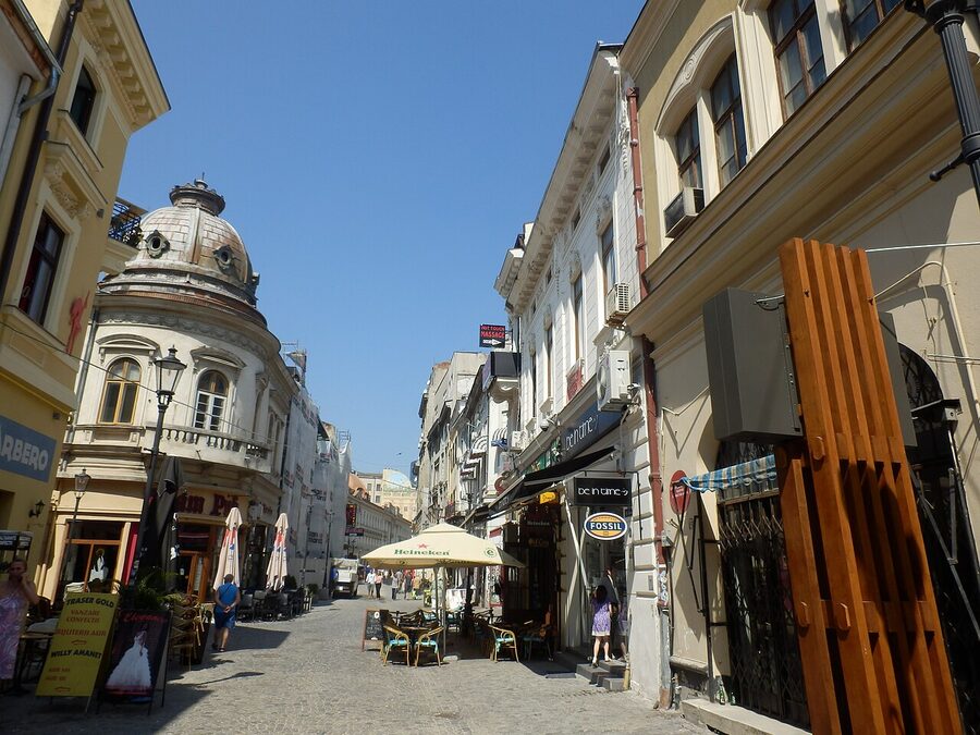 Lipscani Bucharest evening street scene