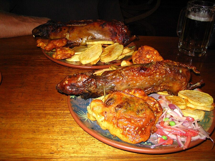 Cuy roasted guinea pig Peruvian Andean dish on plate
