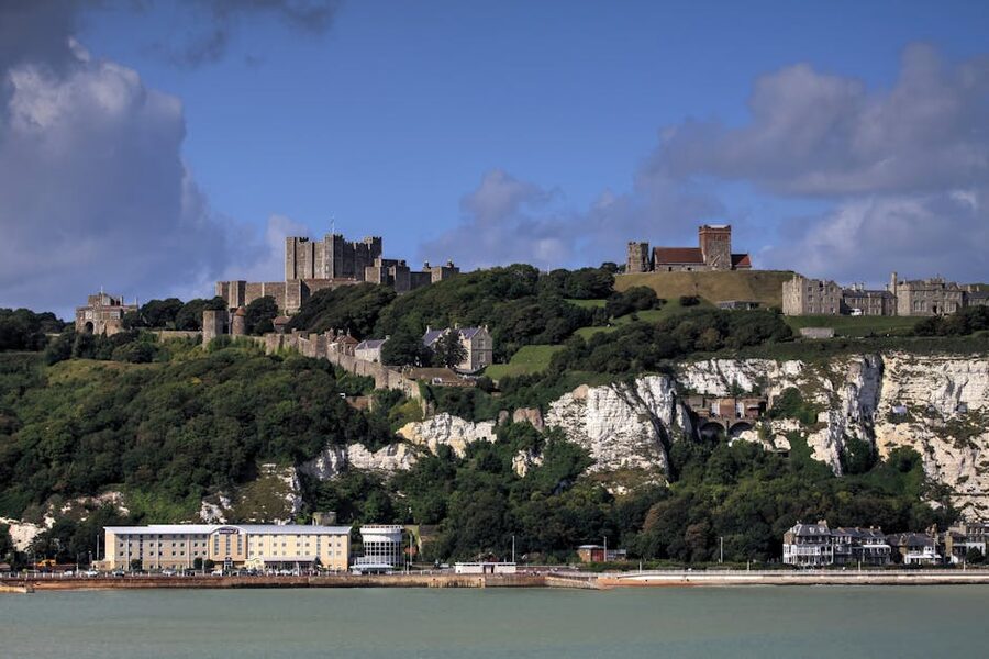 Dover Castle on the cliff top overlooking the English Channel