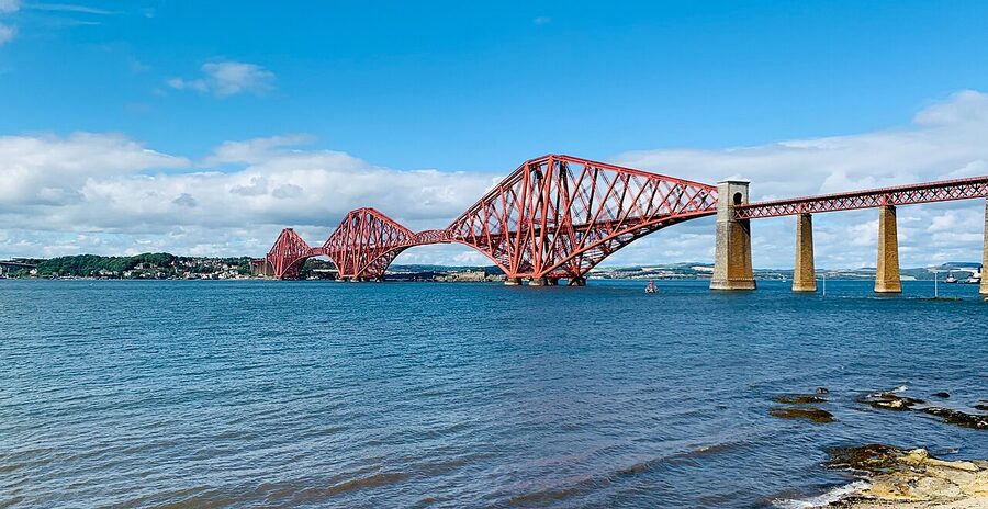 The 1890 Forth railway bridge in its rust-red oxide paint