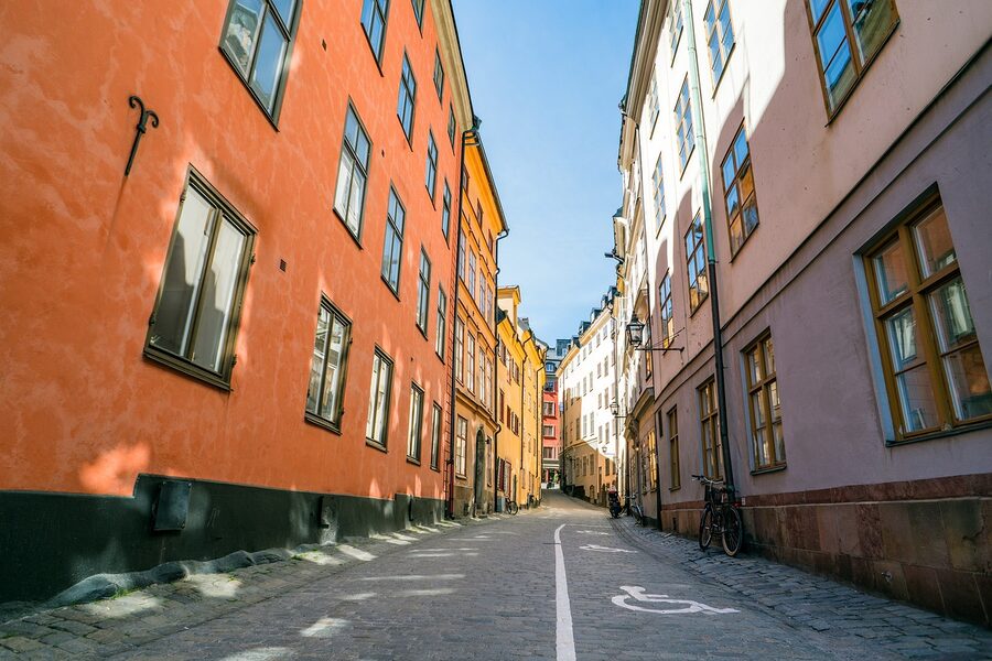 Gamla Stan cobblestone alley near Stortorget Stockholm