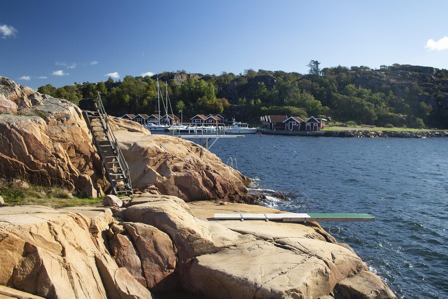Bohuslan coast Sweden in summer with calm sea and granite islands