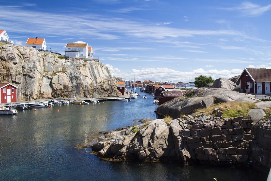 Smooth granite cliffs and sea on the Bohuslan coast near Gothenburg