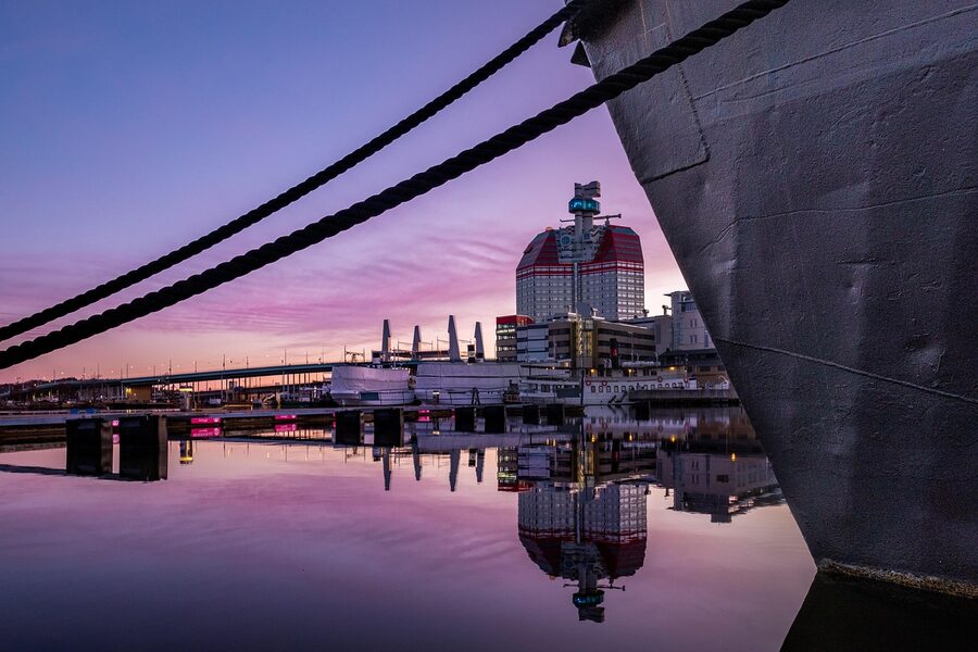 Gothenburg port and bridge with sailing boats
