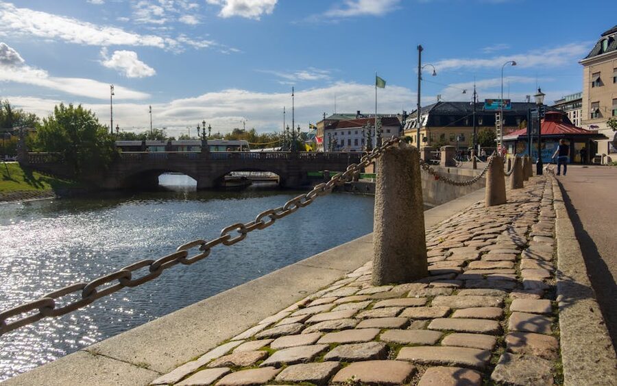 Canal and pedestrian bridge in Goteborg Sweden