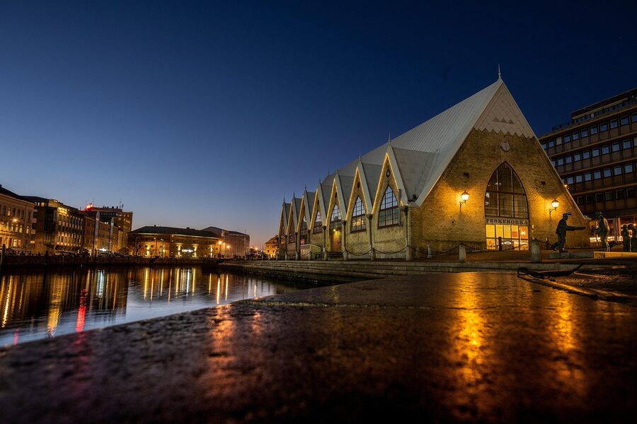 Feskekorka fish church at evening, Gothenburg