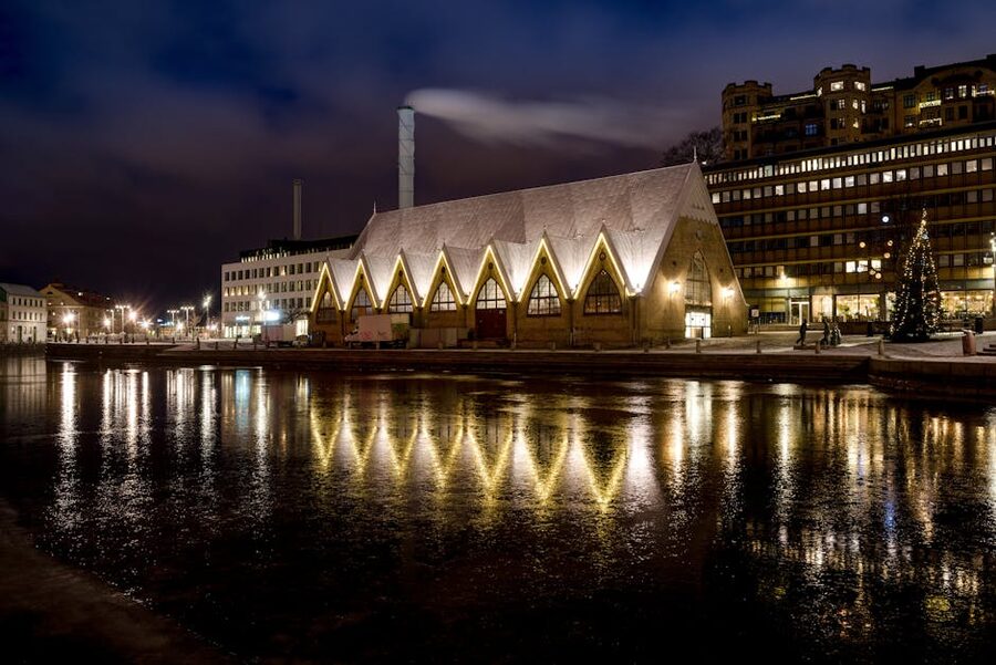 Feskekorka fish market at night, Gothenburg