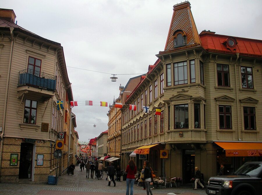 Haga Nygata cobbled street with timber houses, Gothenburg