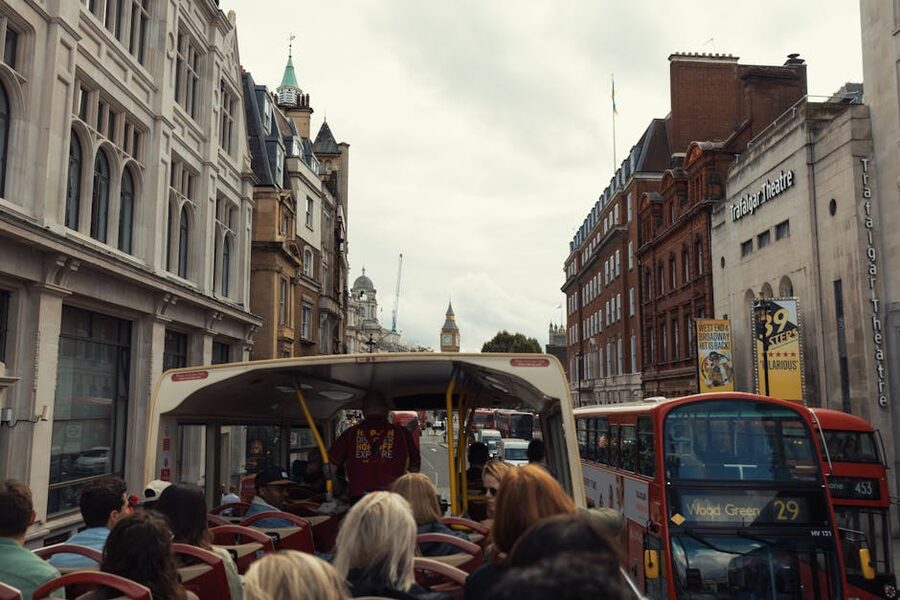 View from a hop-on hop-off bus top deck