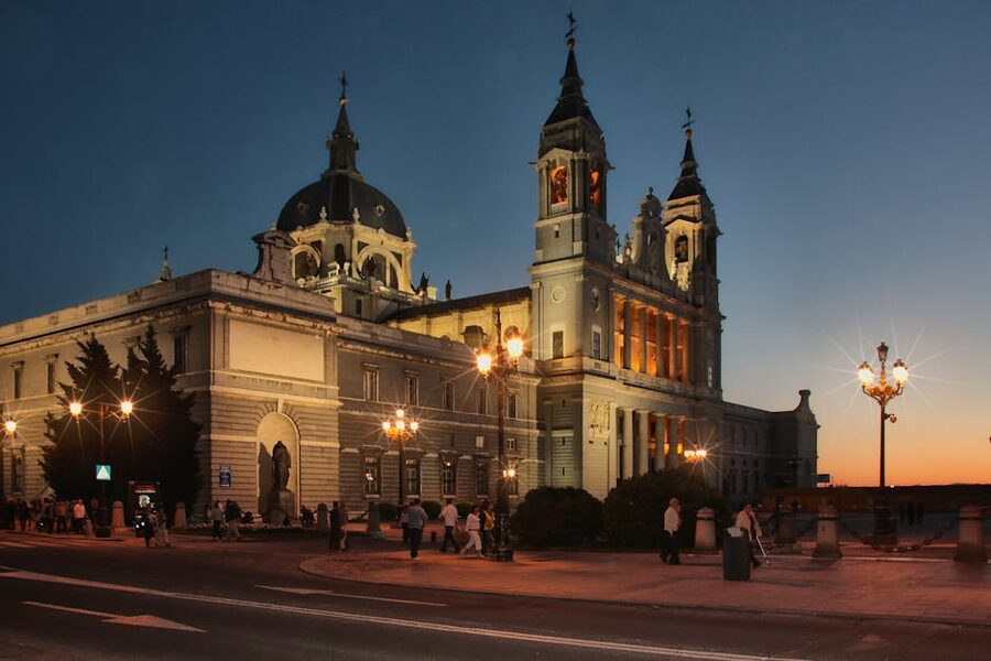 Almudena Cathedral Madrid evening view