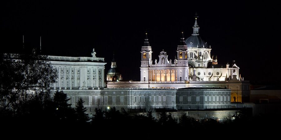 Almudena Cathedral and Royal Palace seen together from south Madrid