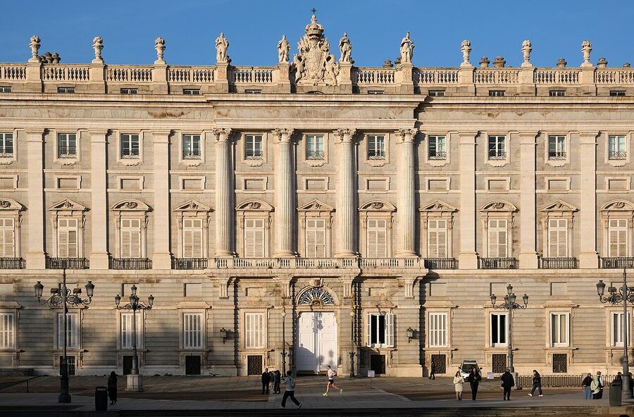 Royal Palace of Madrid east facade and Plaza de Oriente