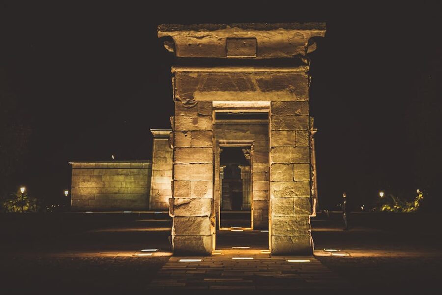 Templo de Debod illuminated at night Madrid
