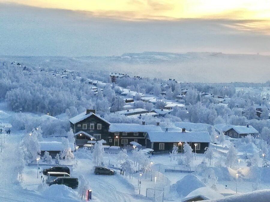 Kiruna town in deep winter snow