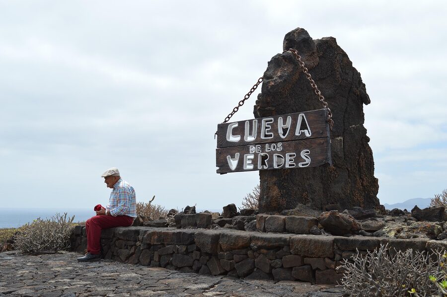 Visitor inside Cueva de los Verdes Lanzarote