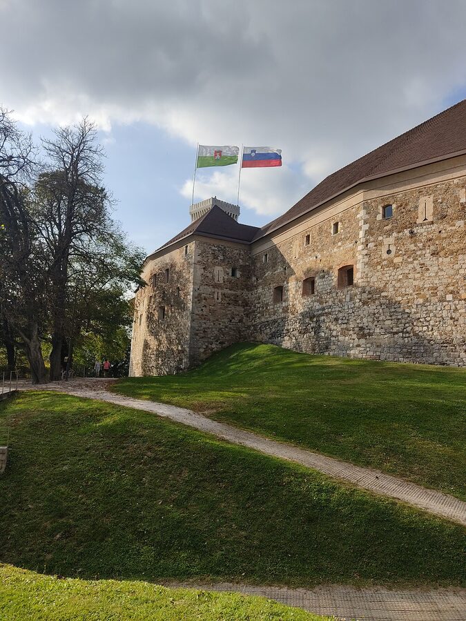 Inner courtyard of Ljubljana Castle with surrounding towers