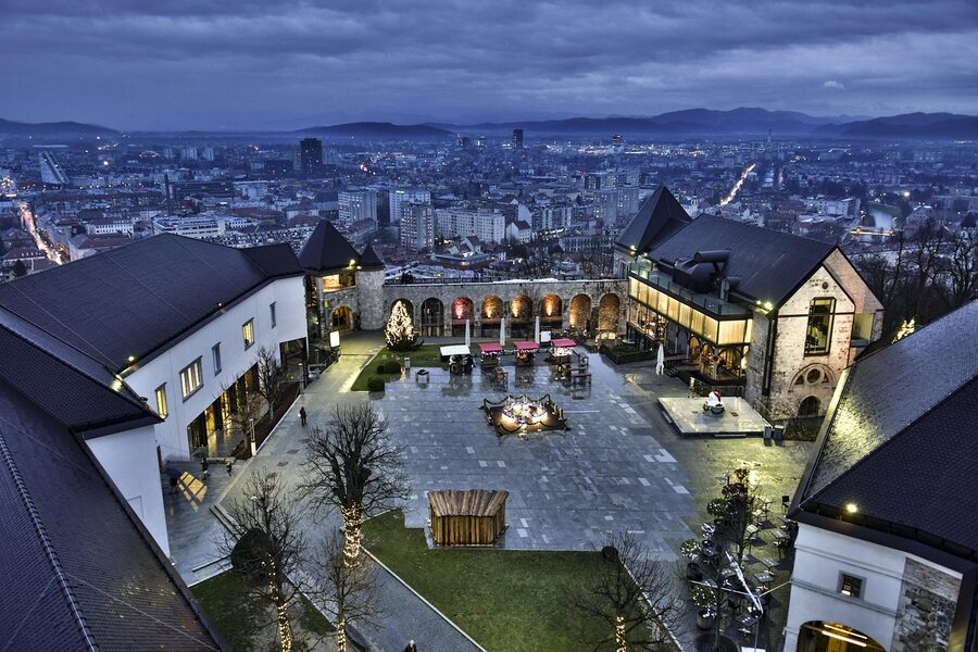 Ljubljana Castle illuminated at night