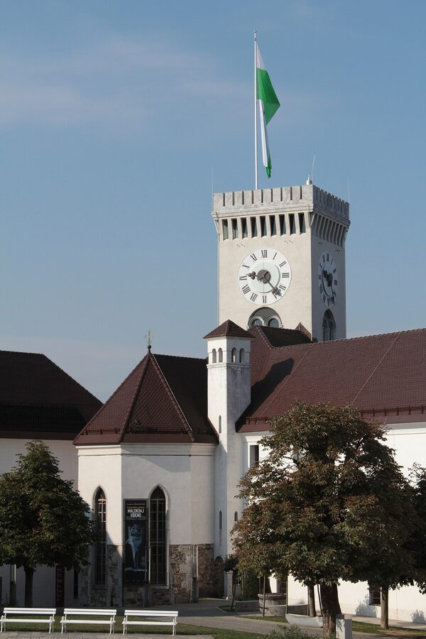Ljubljana Castle viewing tower against blue sky
