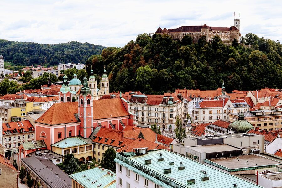 Ljubljana architecture with castle visible above