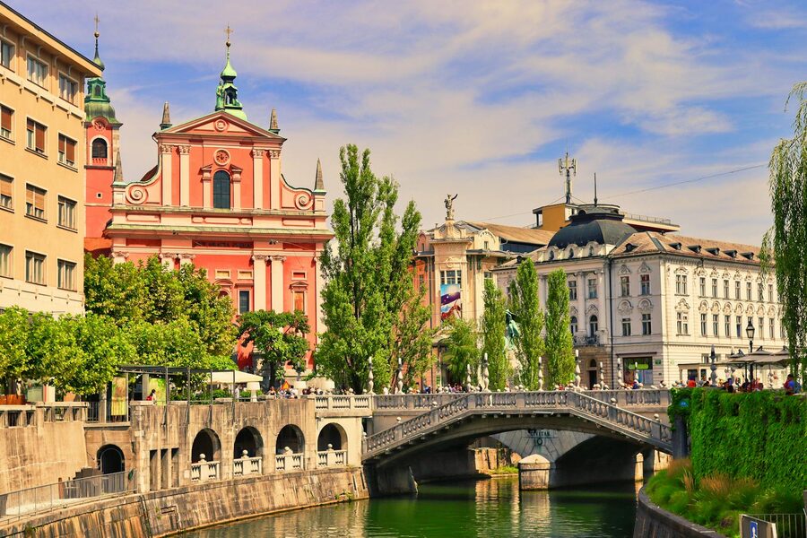 The Triple Bridge in central Ljubljana over the Ljubljanica river