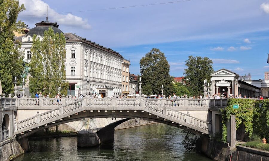 Plecnik Triple Bridge in central Ljubljana
