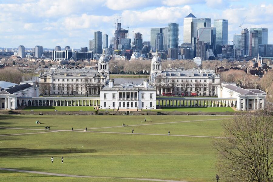 Greenwich Park aerial view of London skyline