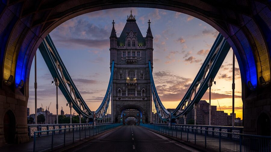Tower Bridge at sunrise over the Thames
