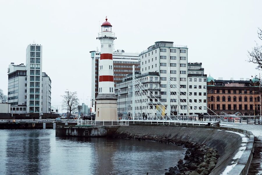 Malmo lighthouse with cityscape