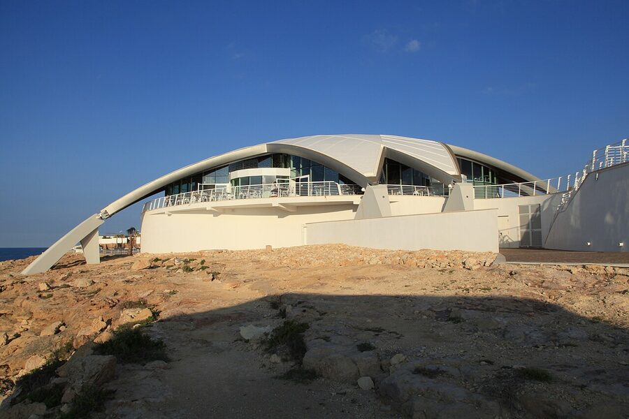 Belvedere terrace outside the Malta National Aquarium with sea view