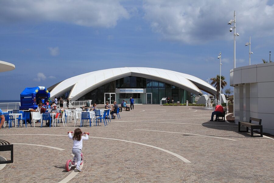 Malta National Aquarium seen from the Qawra waterfront promenade