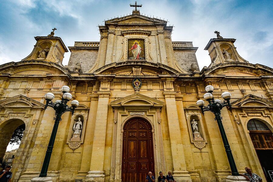 St Paul's Cathedral square in Mdina, Malta with limestone facades