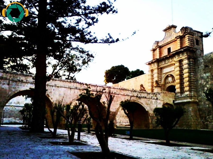 Main gate of Mdina with stone bridge and bastions, Malta