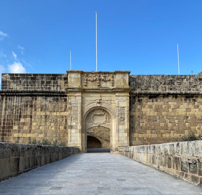 Mdina gate and stone bridge entrance, Malta