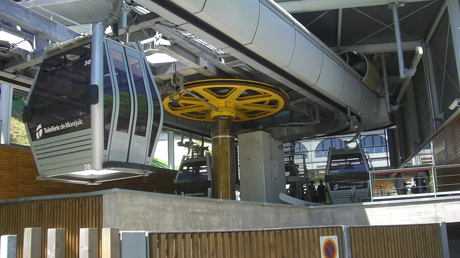 Cable car machinery mechanism inside Telefèric de Montjuic