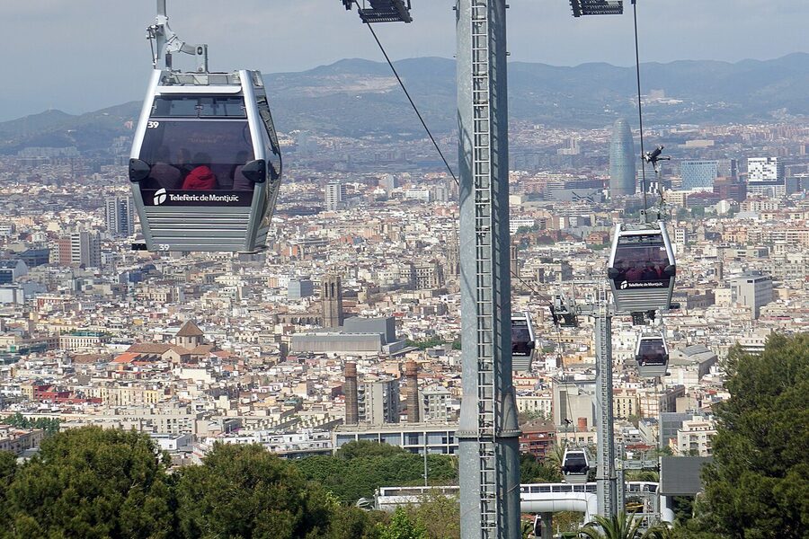 Montjuic Cable Car yellow cabin in Barcelona