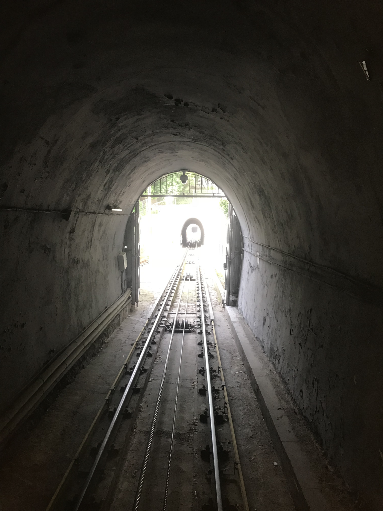 Riding the Montjuic Funicular facing Paral lel station Barcelona