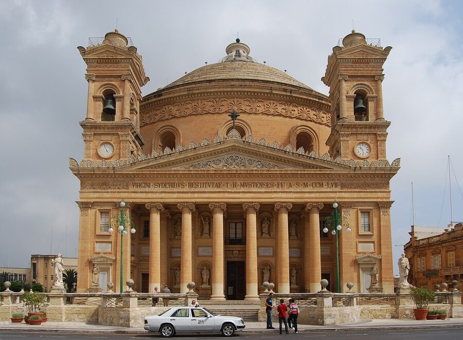 Rotunda of Mosta exterior with large dome, central Malta