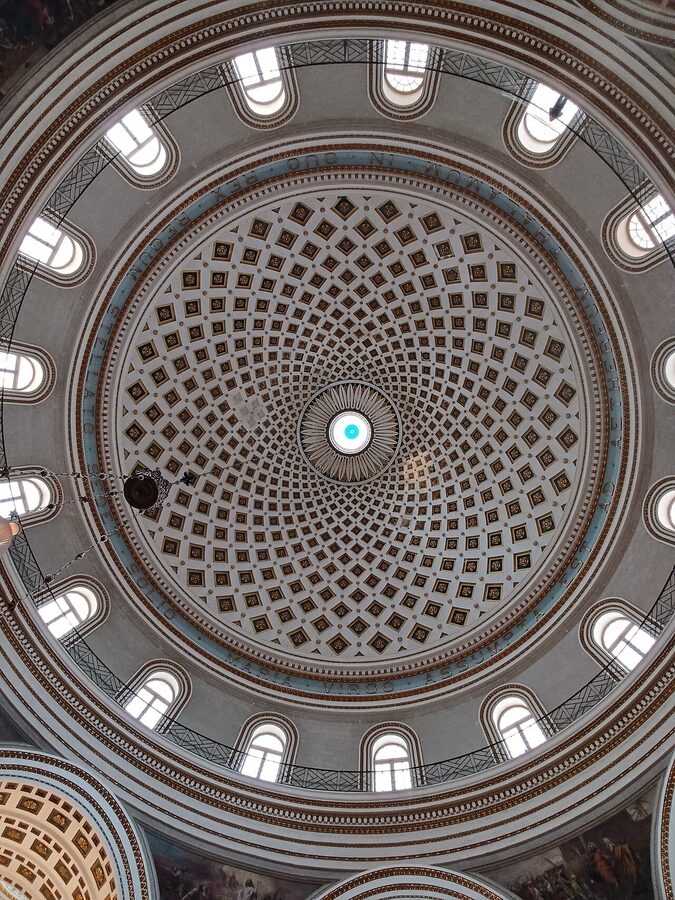 Interior of the Rotunda of Mosta showing painted dome, Malta