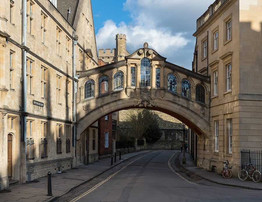 Bridge of Sighs Oxford from west with shadow of Bodleian