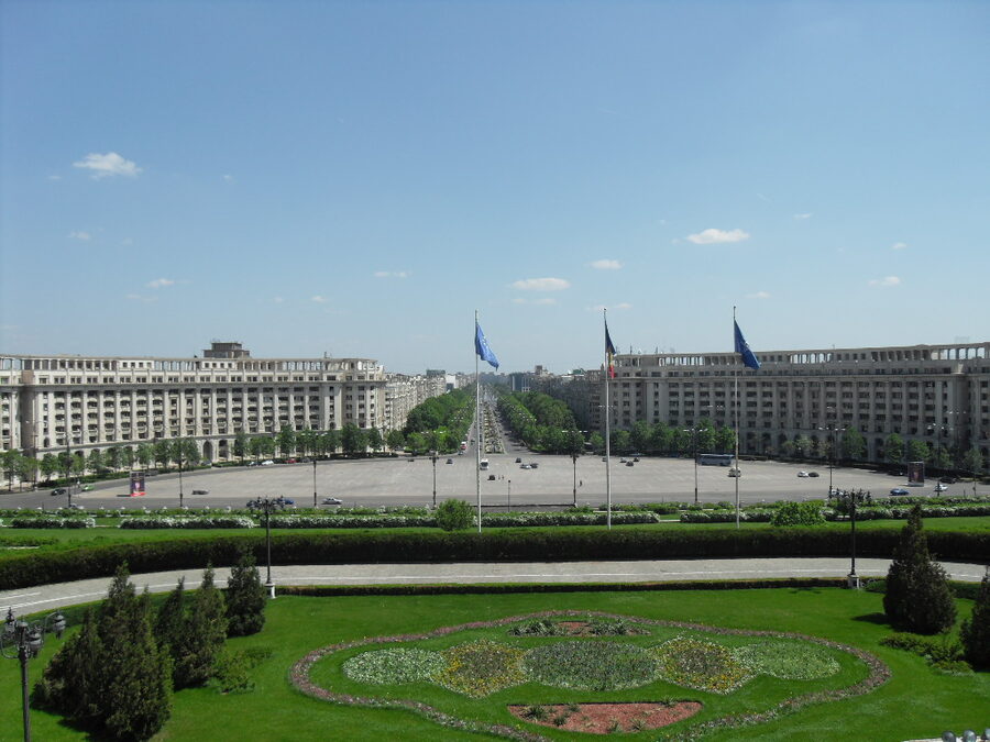Palace of Parliament Bucharest interior balcony view