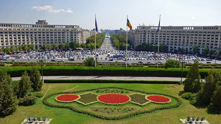 Palace of Parliament Bucharest seen from Piata Constitutiei