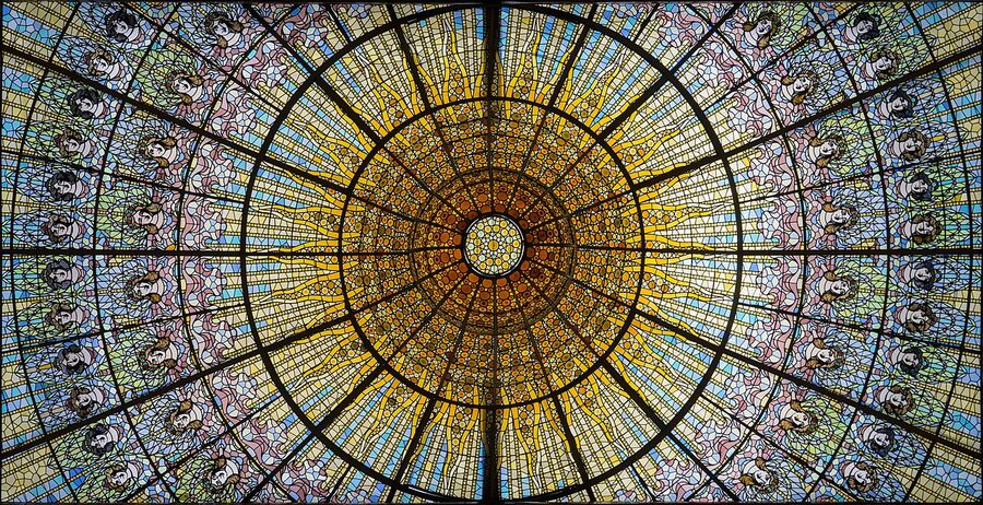 Art Nouveau stained glass window Palau de la Musica Catalana Barcelona