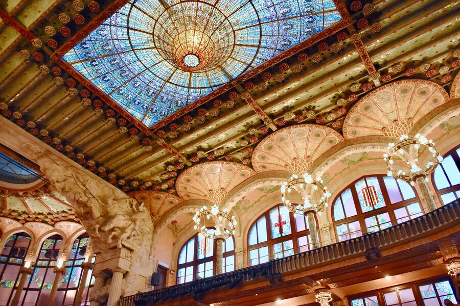 Palau de la Musica concert hall ceiling and balcony Barcelona